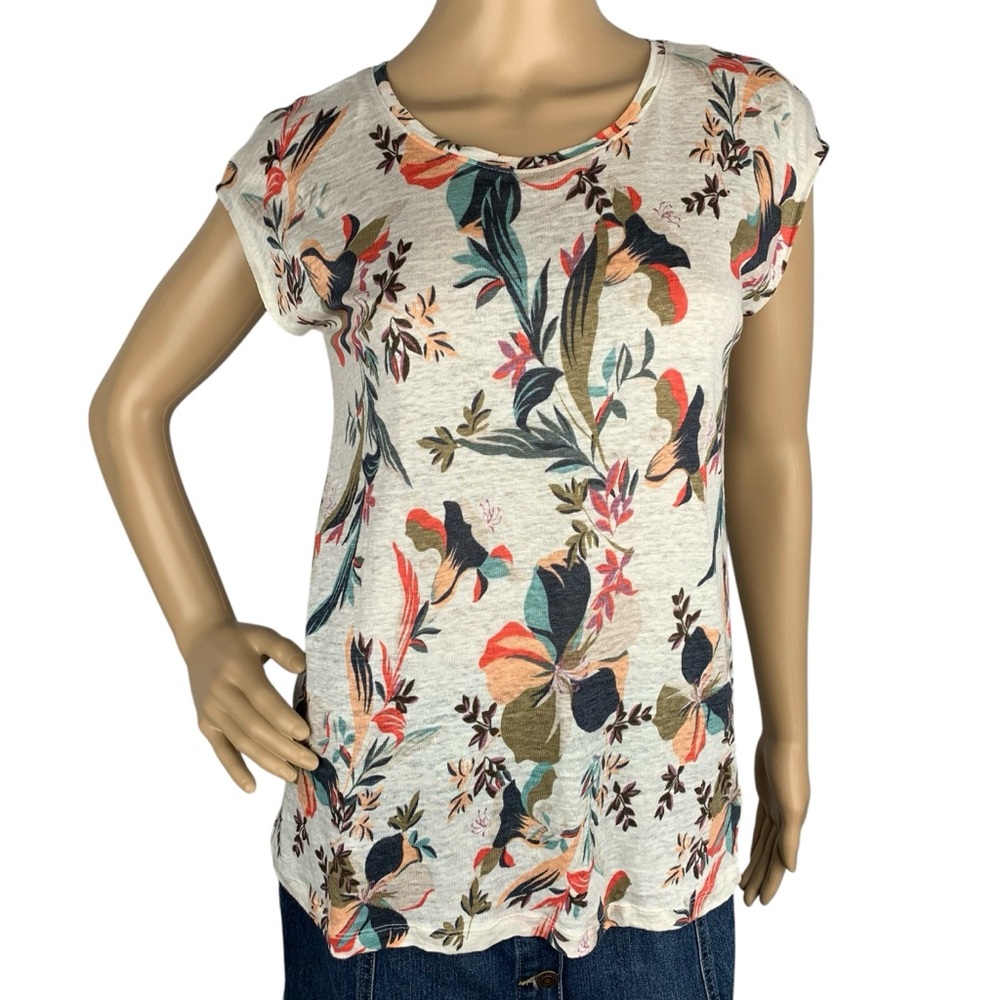 Rachel Zoe Tropical Floral Lightweight Linen Summer Short Sleeve Top Size Medium